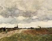 让 亨德里克 维西恩布鲁奇 : Figures On A Country Road A Church In The Distance